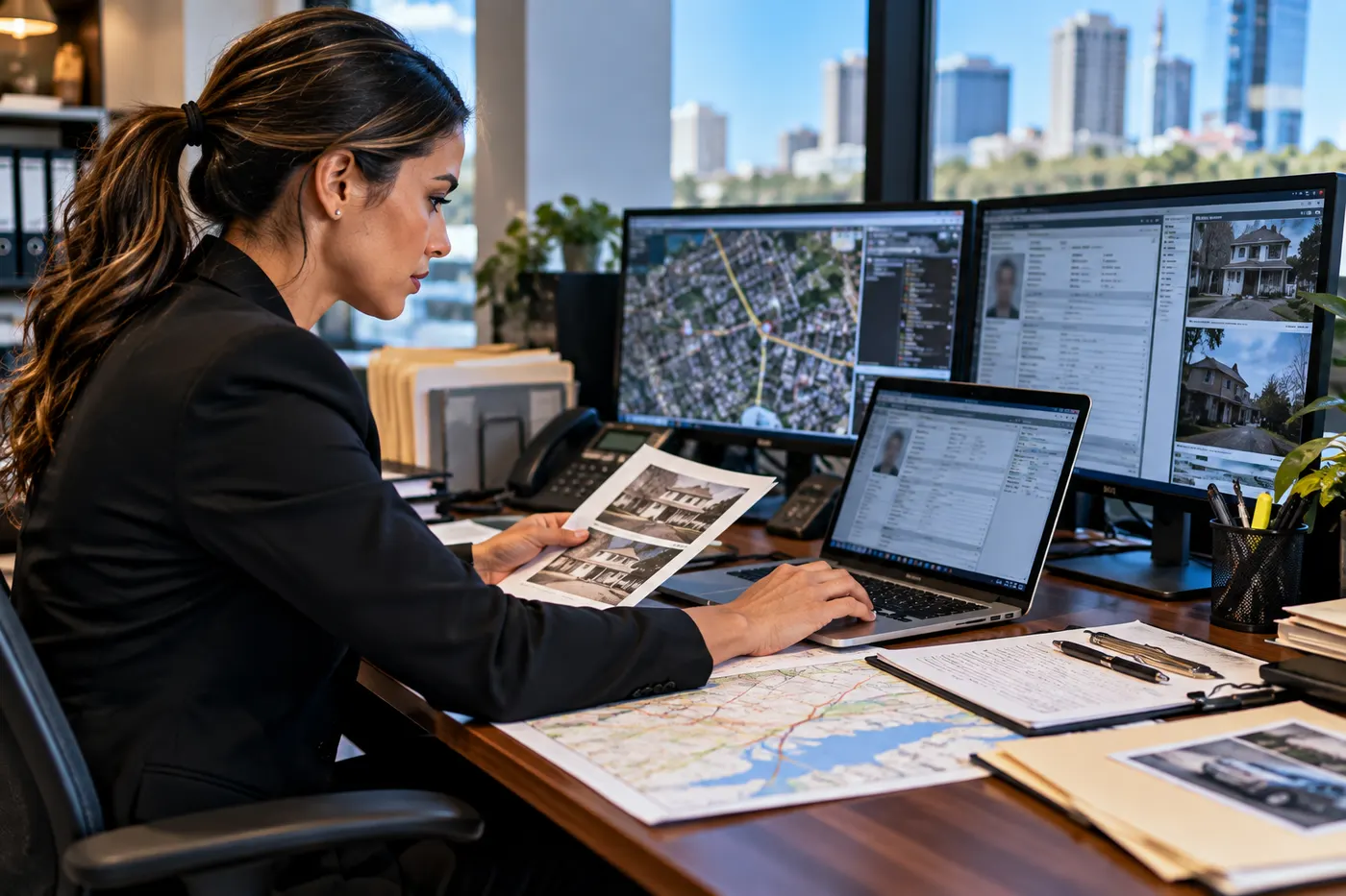 Legal support specialist researching address information for skip tracing